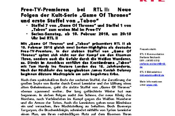 Bild: Game Of Thrones - Staffel 7 - TV-Start